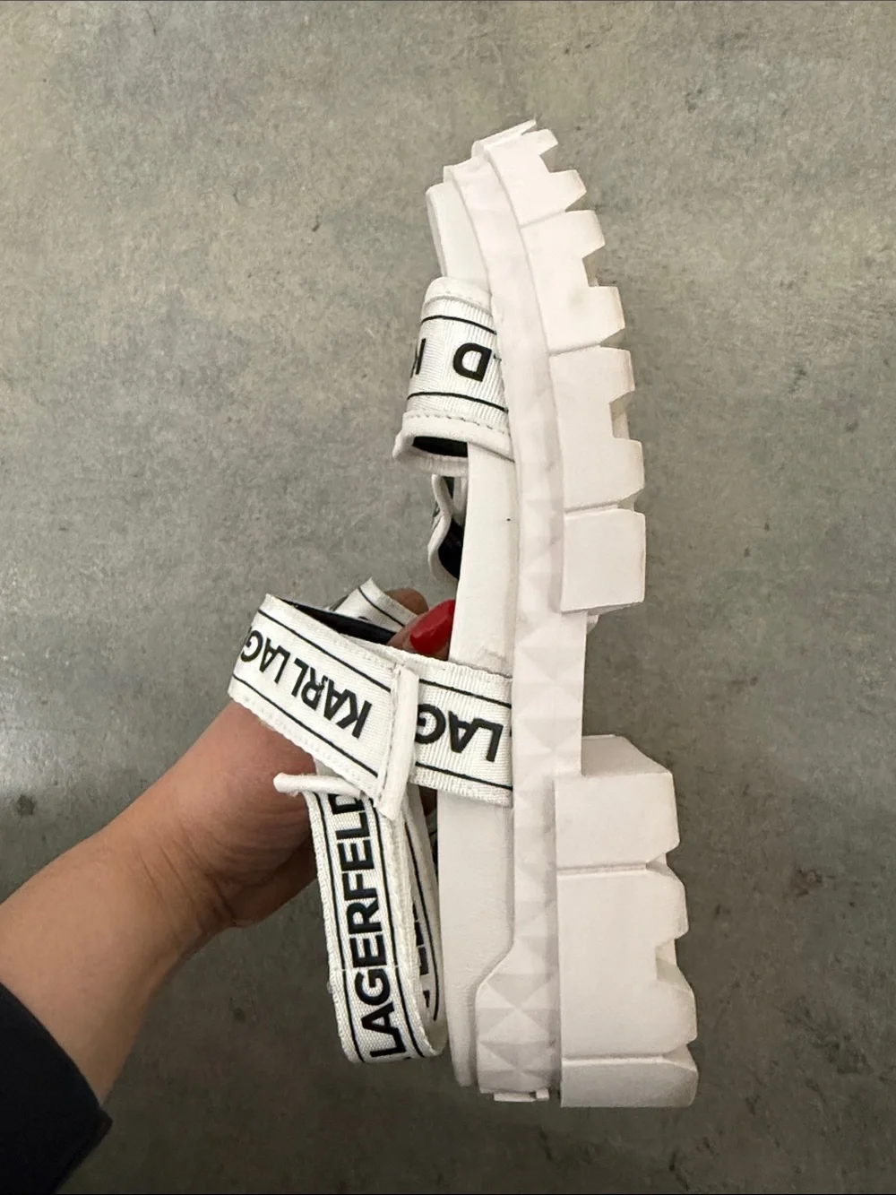 Karl Lagerfeld White Logo Strap Platform Sandals